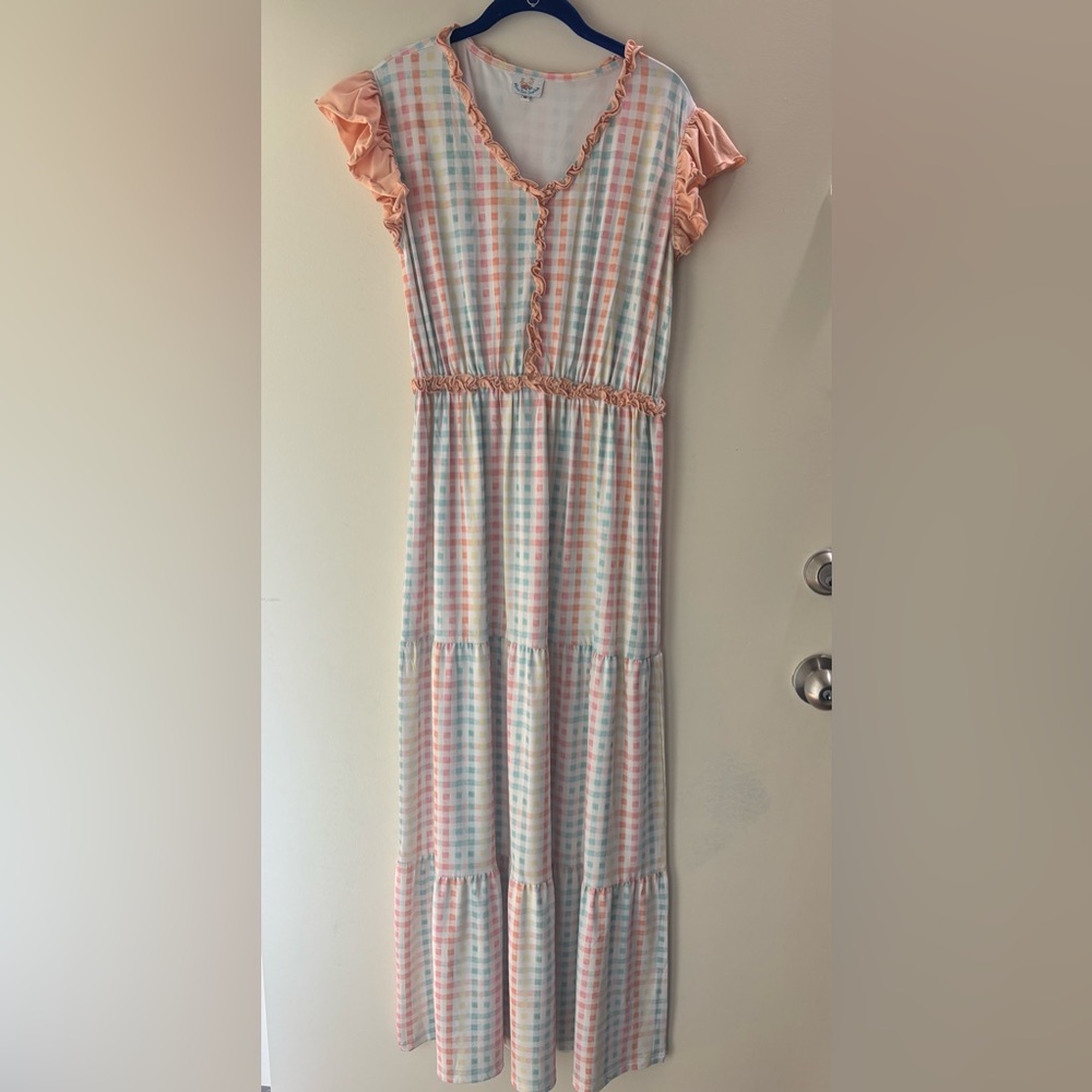 Busy Bees Smocks Pastel Plaid Maxi Dress